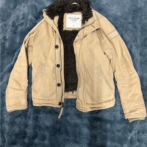 Abercrombie & Fitch Tan Jacket with Dark Brown Sherpa Lining